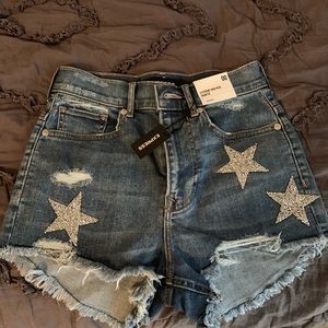 Express High Waisted Star Jean Shorts